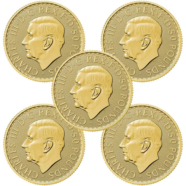 2023 King Charles III Britannia 1oz Gold Coin 5 Coin Bundle
