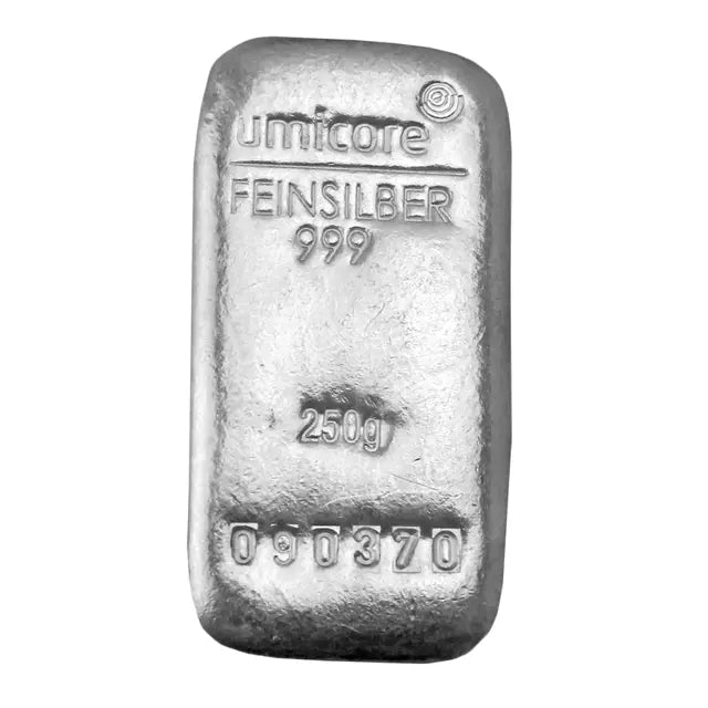 Umicore 250 Gram Cast Silver Bar